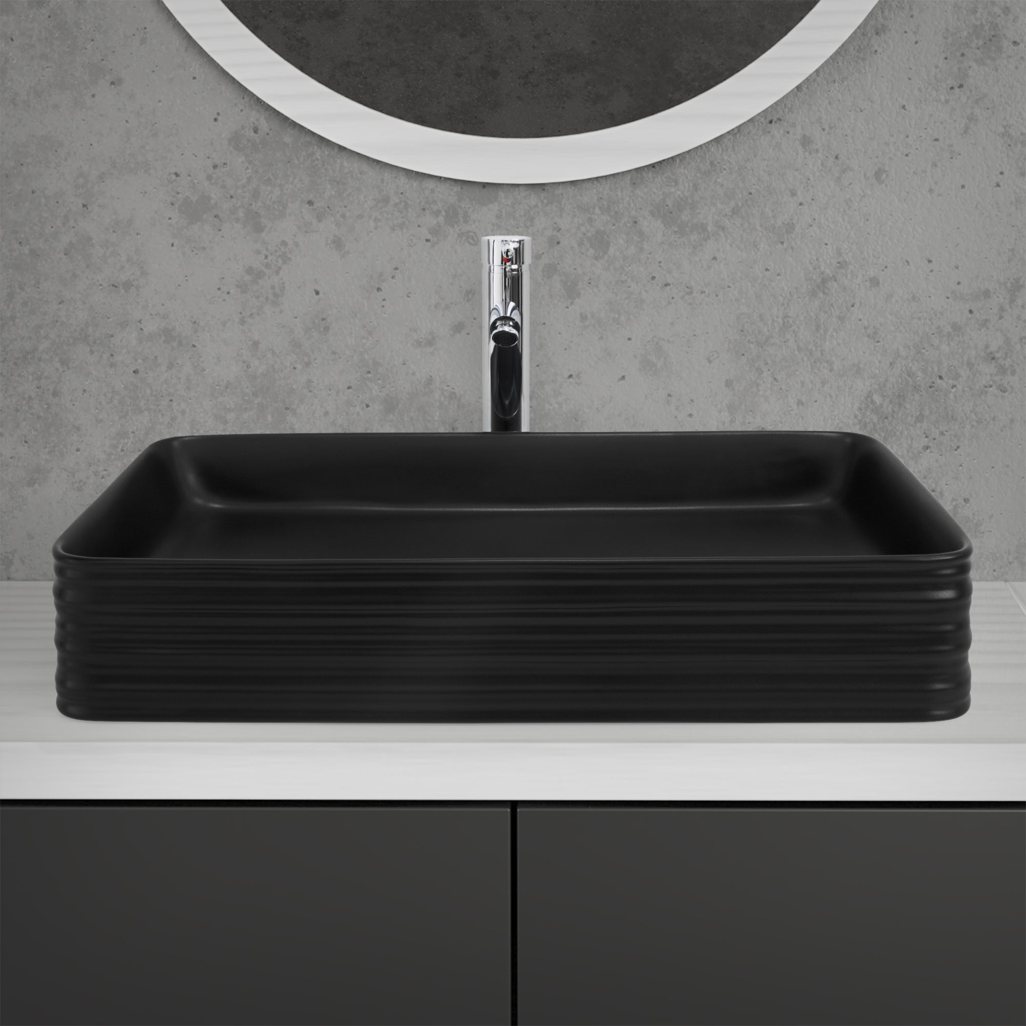 ECD Germany Sanitär vasque 68x38 cm noir céramique sans trop-plein