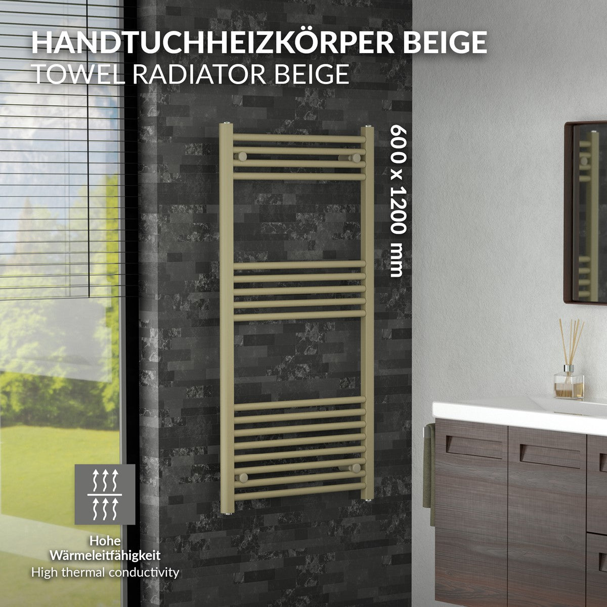 ECD Germany Sahara 600x1200 mm sèche-serviettes beige acier