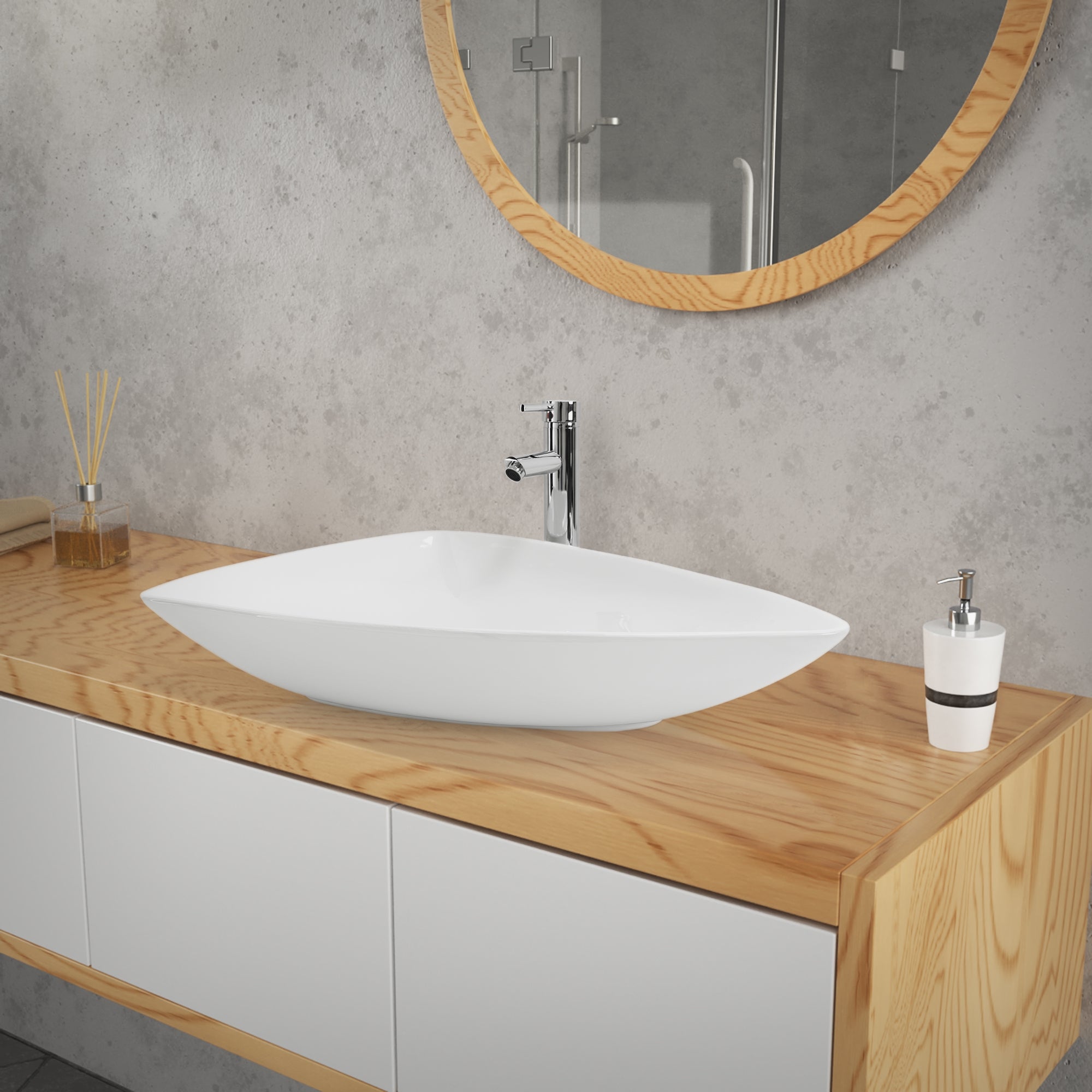 ECD Germany Sanitär vasque triangle 69x46x13 cm blanche + bonde