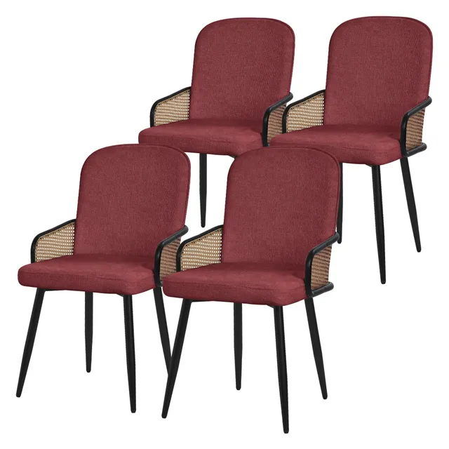 ECD Germany Möbel chaises salle à manger rouges x4 tissu