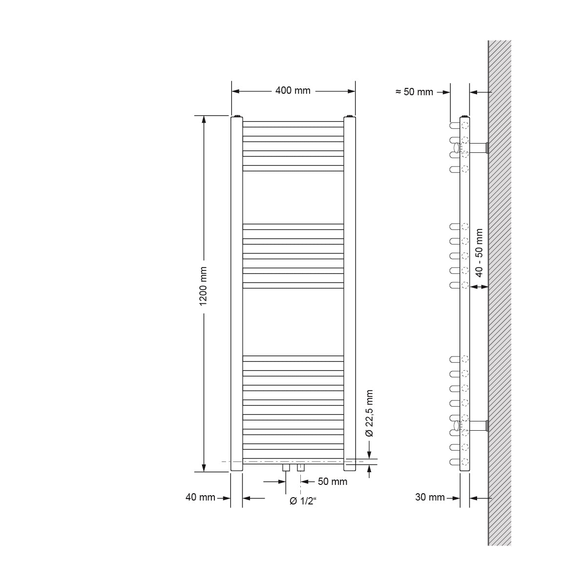 ECD Germany LuxeBath radiateur salle de bain noir 400x1200 central