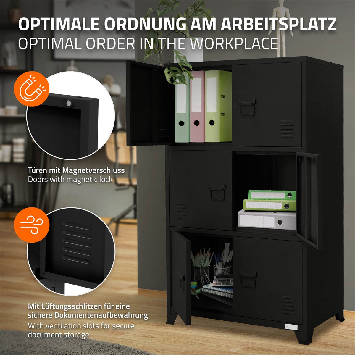 ECD Germany Werkstatt armoire bureau acier anthracite 75x40x120 cm