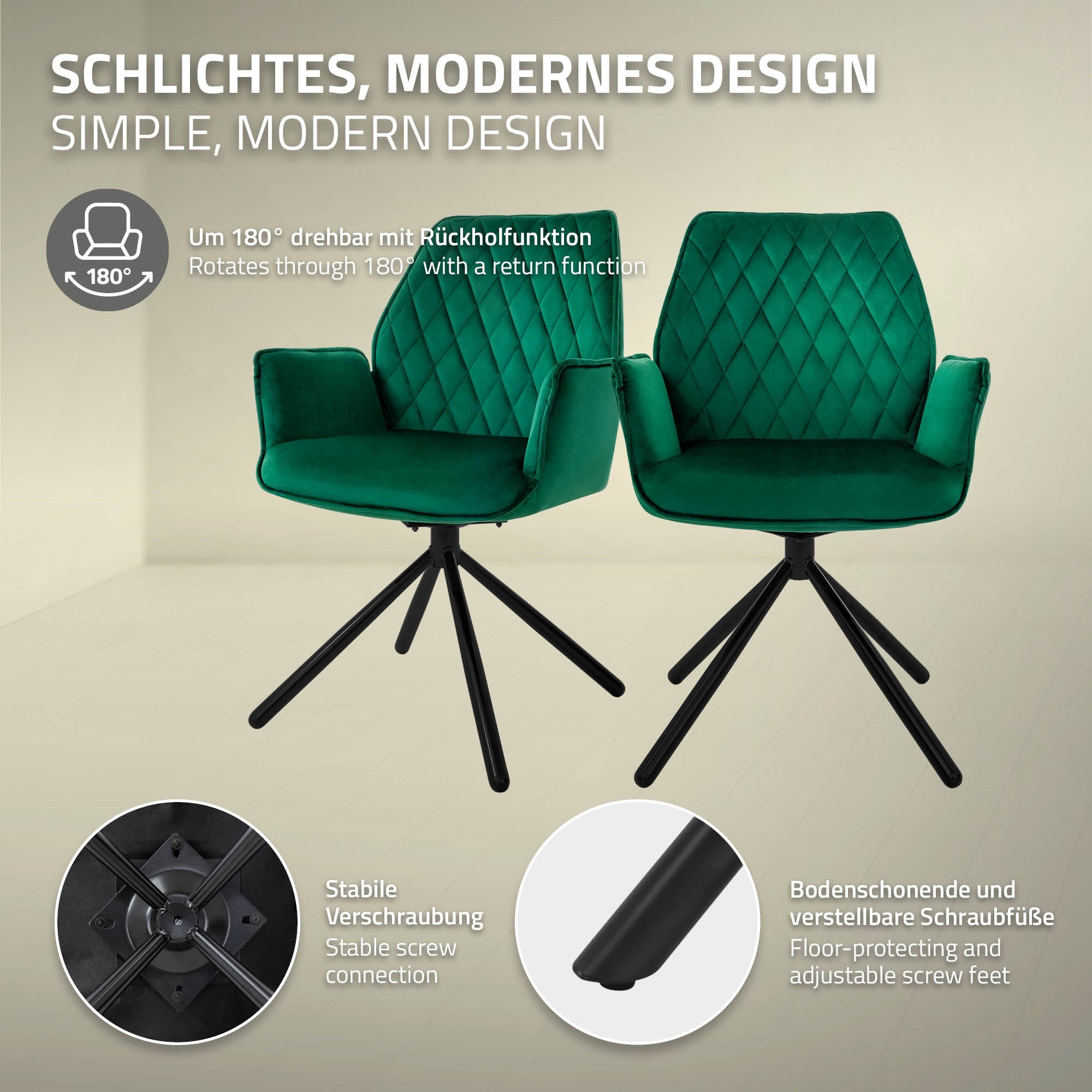 ECD Möbel ML-Design chaise pivotante vert foncé velours