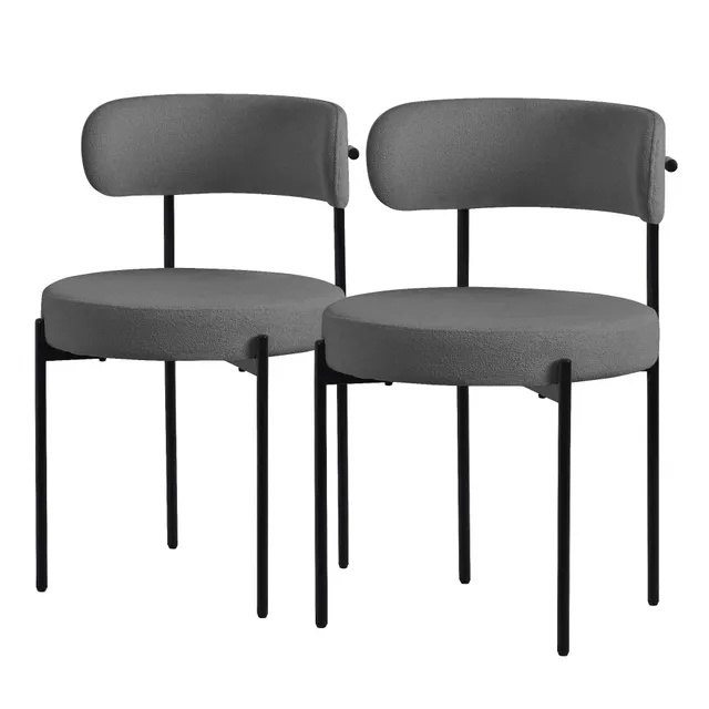 ECD Germany Möbel chaise tissu bouclé gris lot de 2 teddy