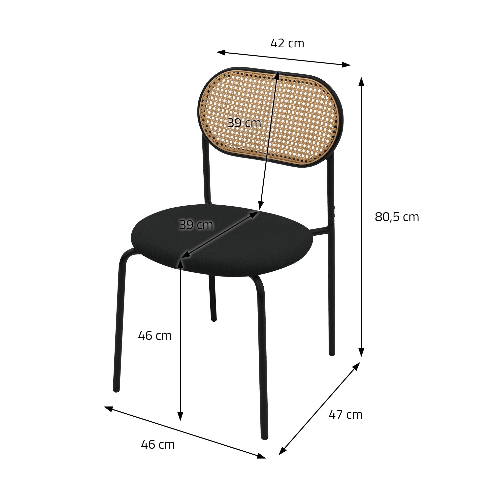 ECD Germany Möbel lot 2 chaises noires rotin 46 cm