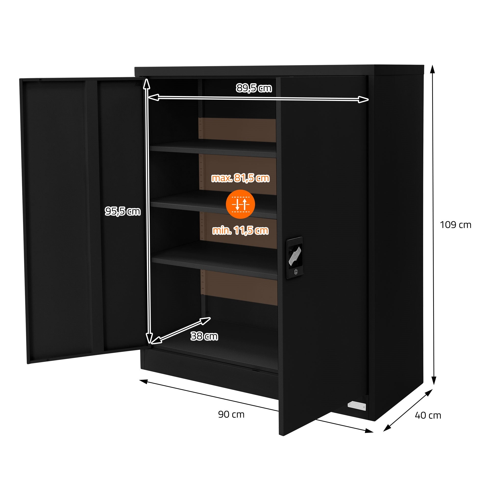 ECD Germany Armoire bureau 90x40x109 noire acier à clé