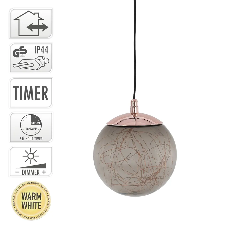 ECD Germany Boule de Noël LED verre gris 18 cm