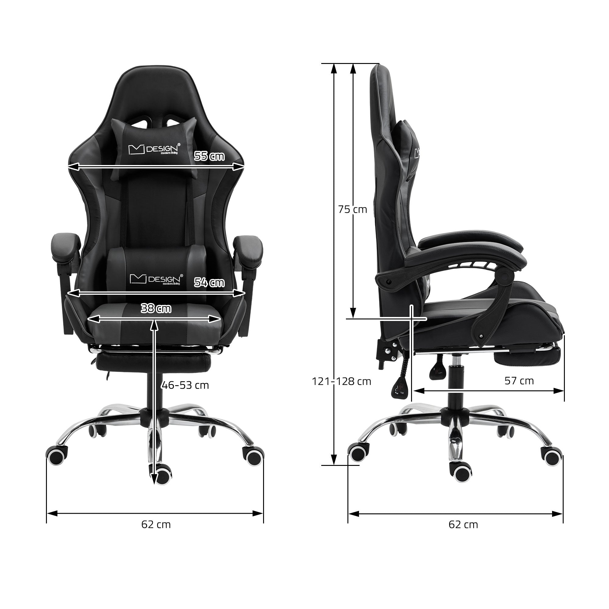 ECD Germany ML-Design chaise gaming massage noir/gris PU