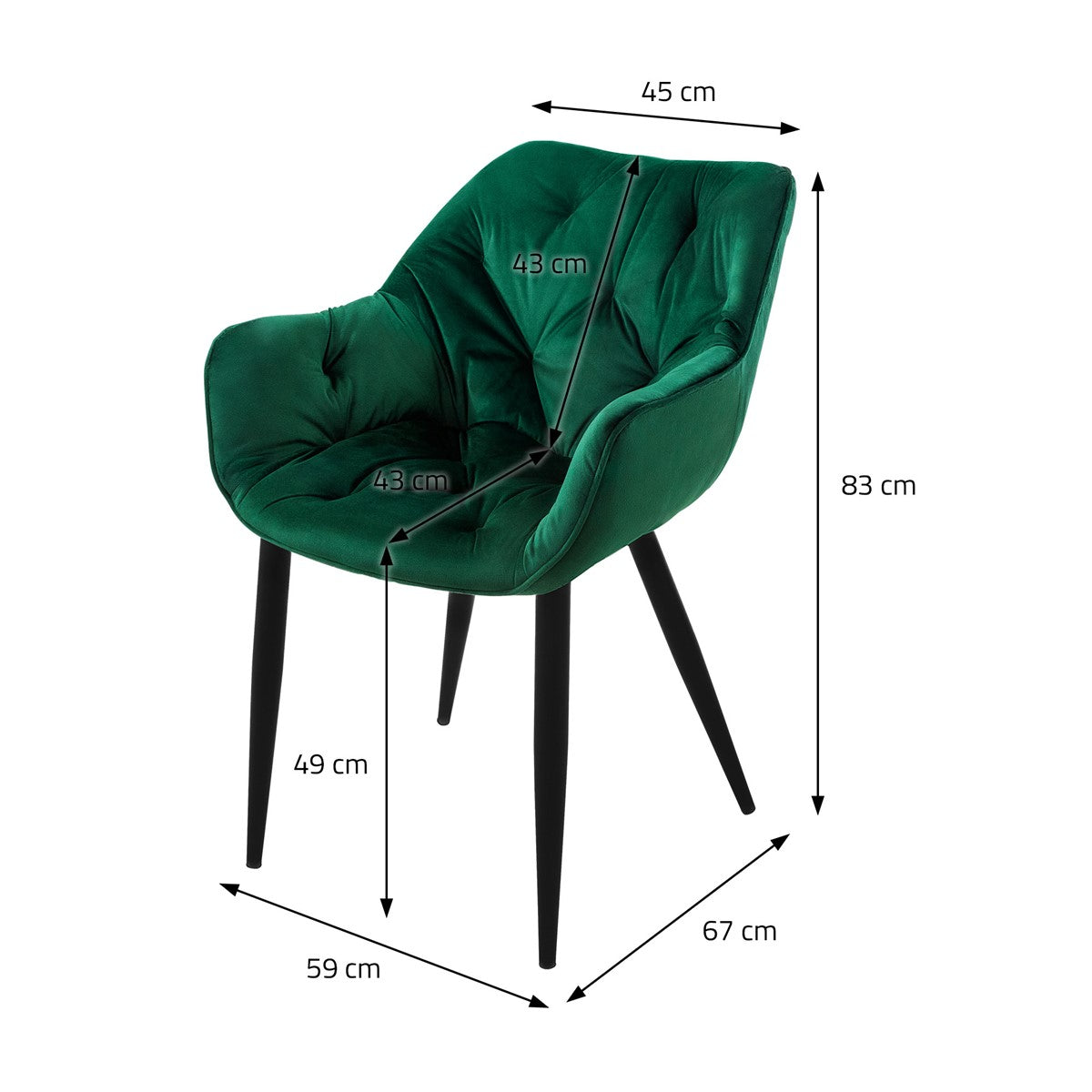 ECD Germany Möbel Chaise Salle à Manger Vert Foncé Lot 2 Velours