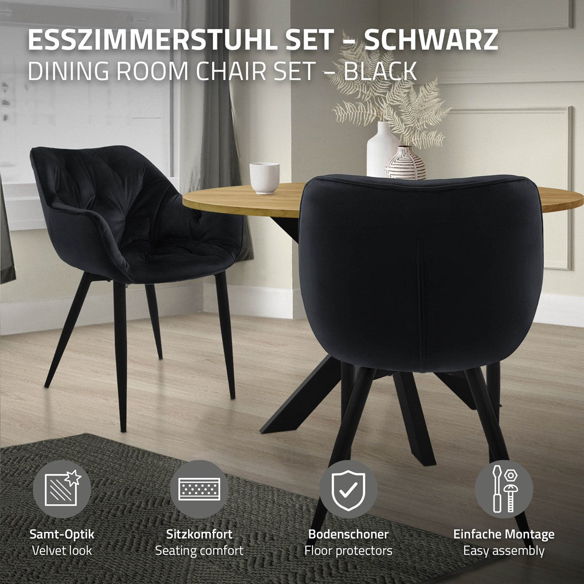 ECD Germany Möbel chaise salle à manger velours noir lot 6