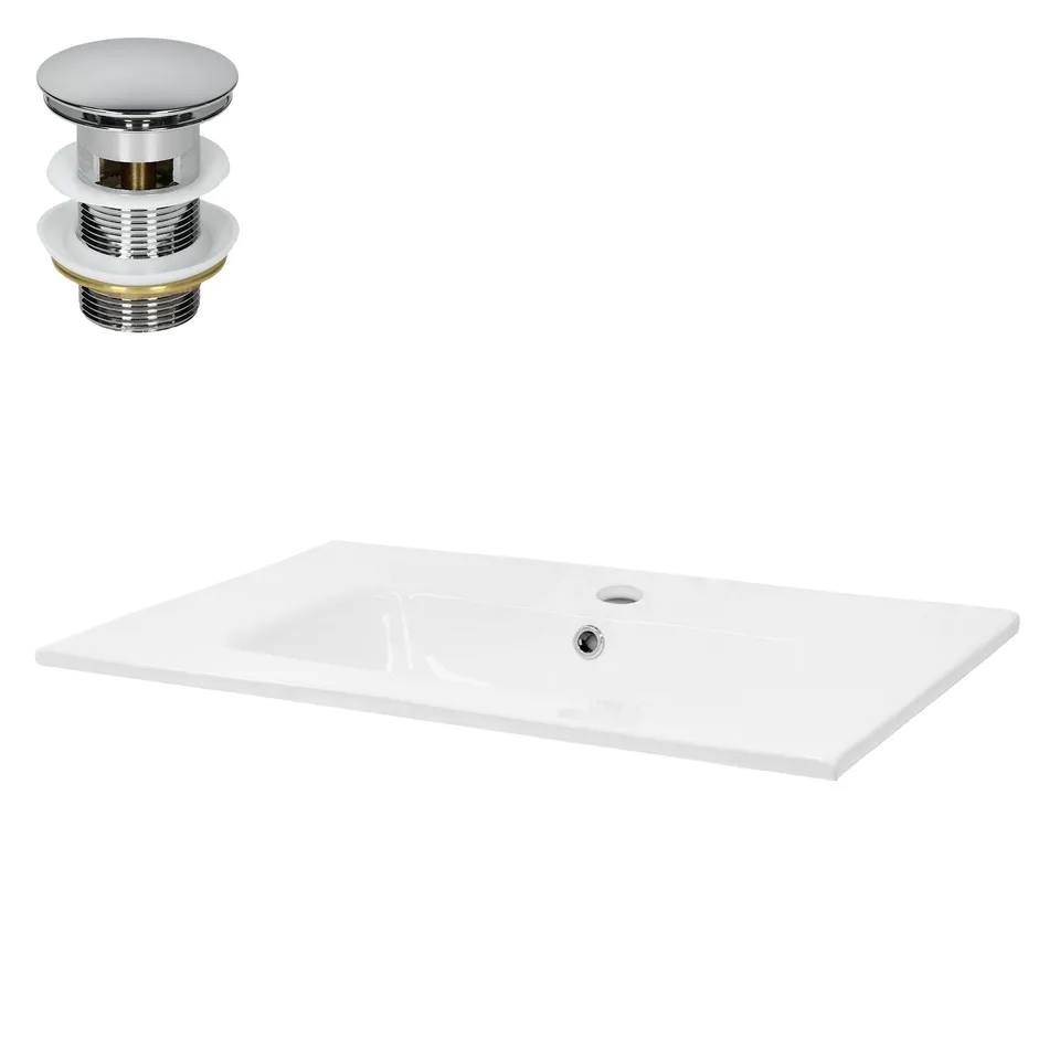 ECD Germany Sanitär lavabo encastrable 71x46 blanc céramique avec bonde