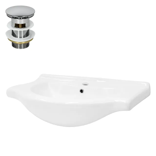 ECD Germany ML-Design lavabo céramique blanc 77 cm + bonde argent