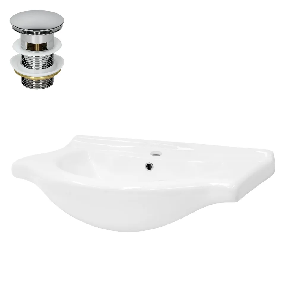 ECD Germany ML-Design lavabo céramique blanc 77 cm + bonde argent