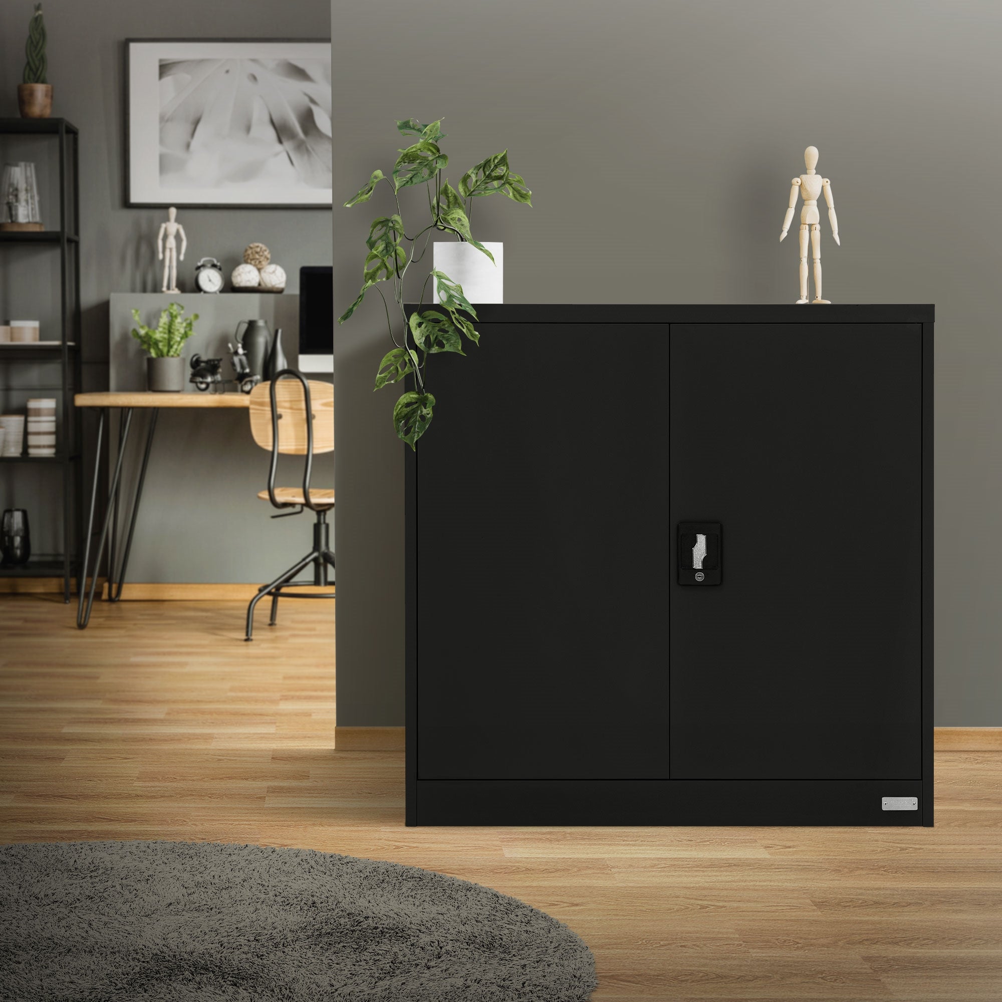 ECD ML-Design Armoire bureau verrouillable 90x40x90 cm Noir