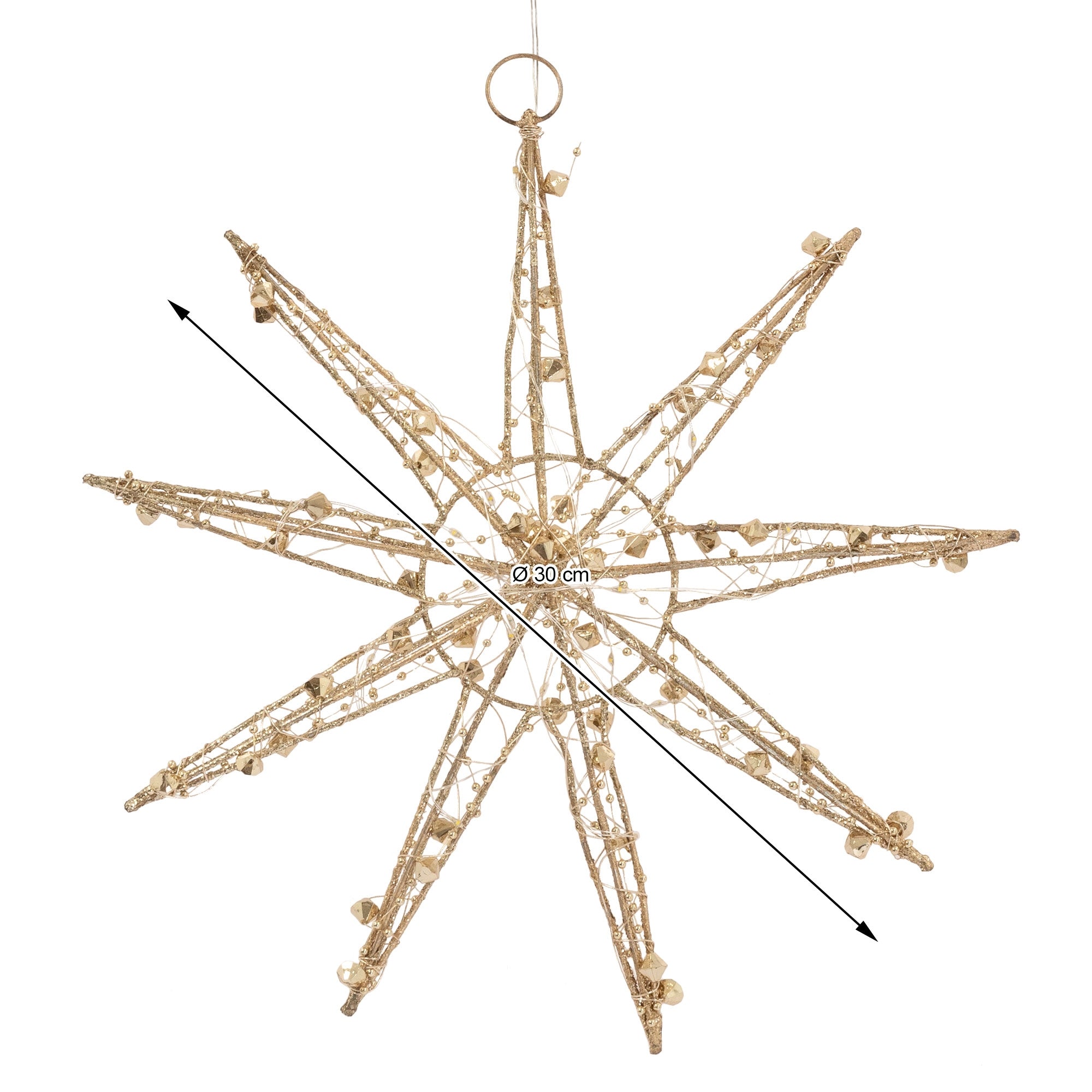 ECD Germany Étoile de Noël LED 30 cm doré métal blanc chaud piles