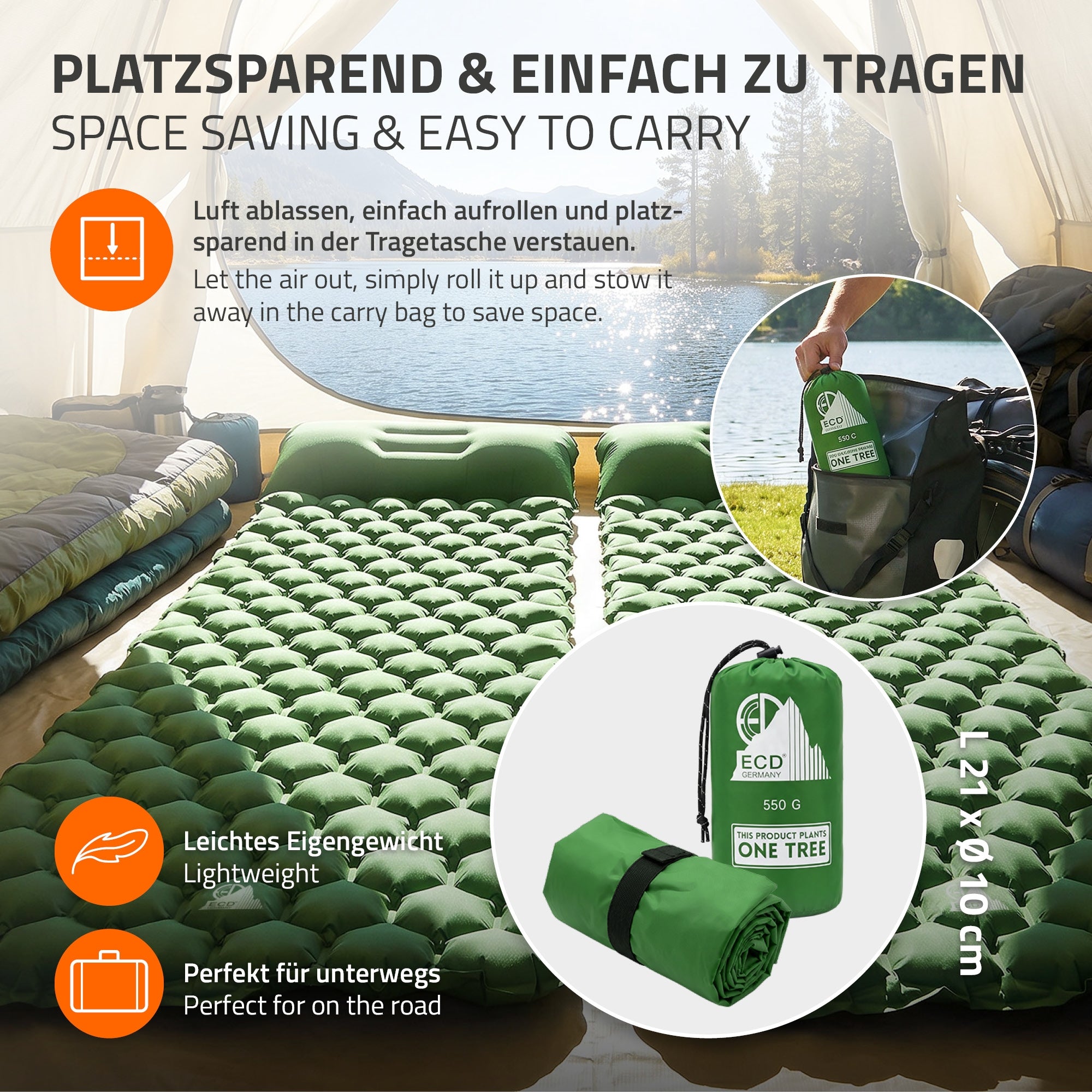 ECD Germany matelas camping gonflable vert oreiller 150 kg