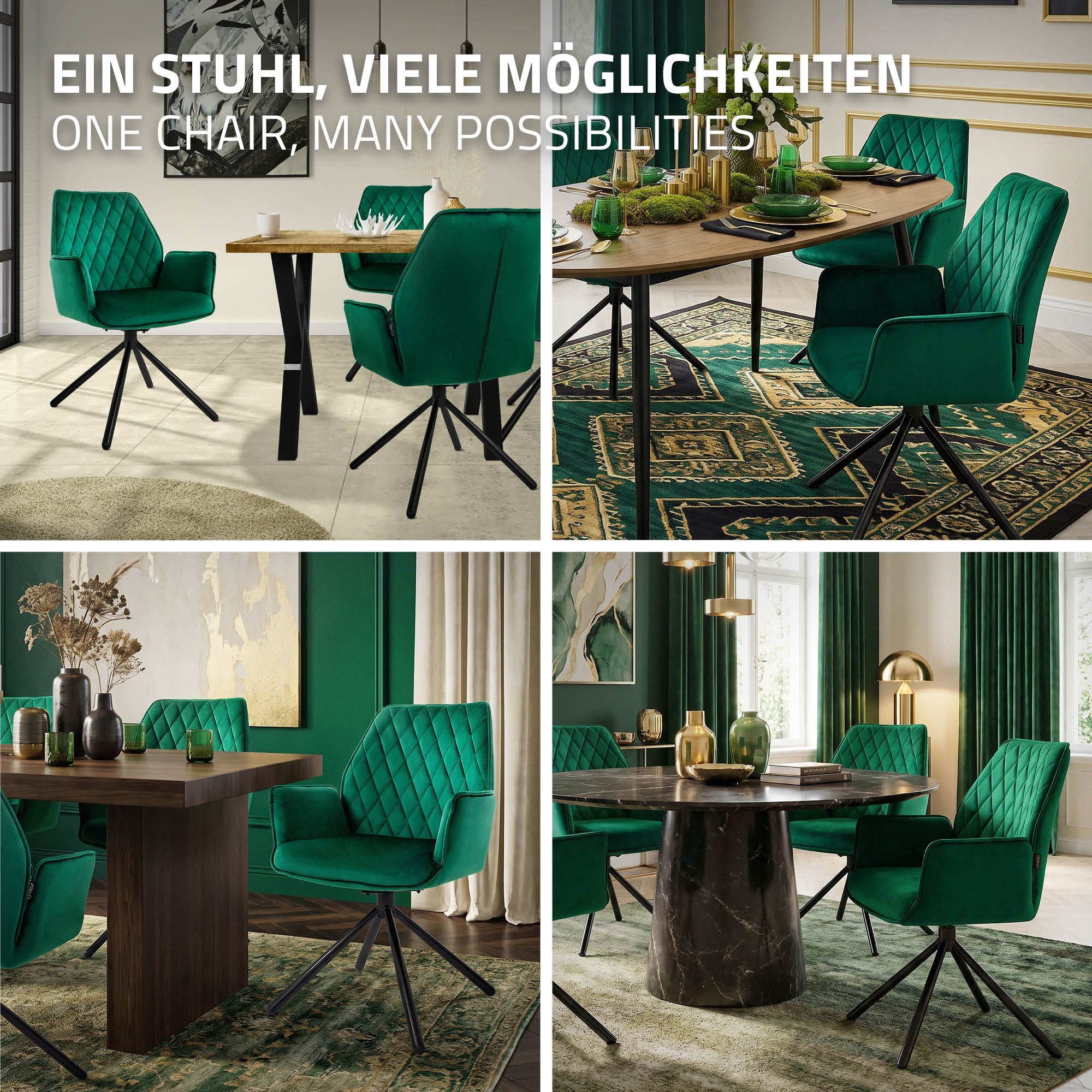 ECD Möbel ML-Design chaise pivotante vert foncé velours