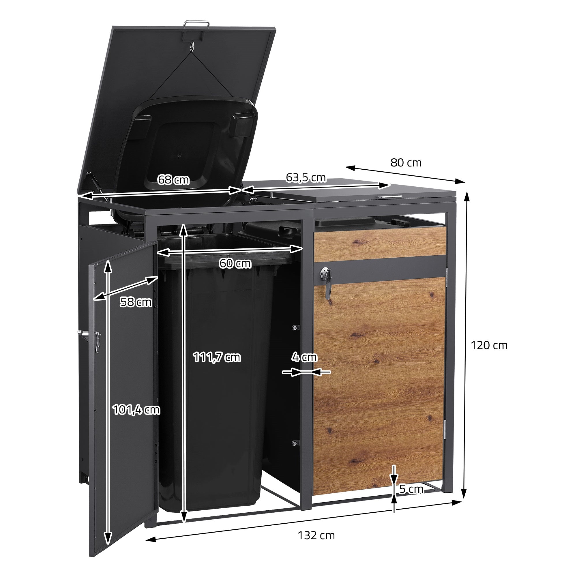 ECD Germany Garten cache-poubelle double 240L acier chêne 132 cm