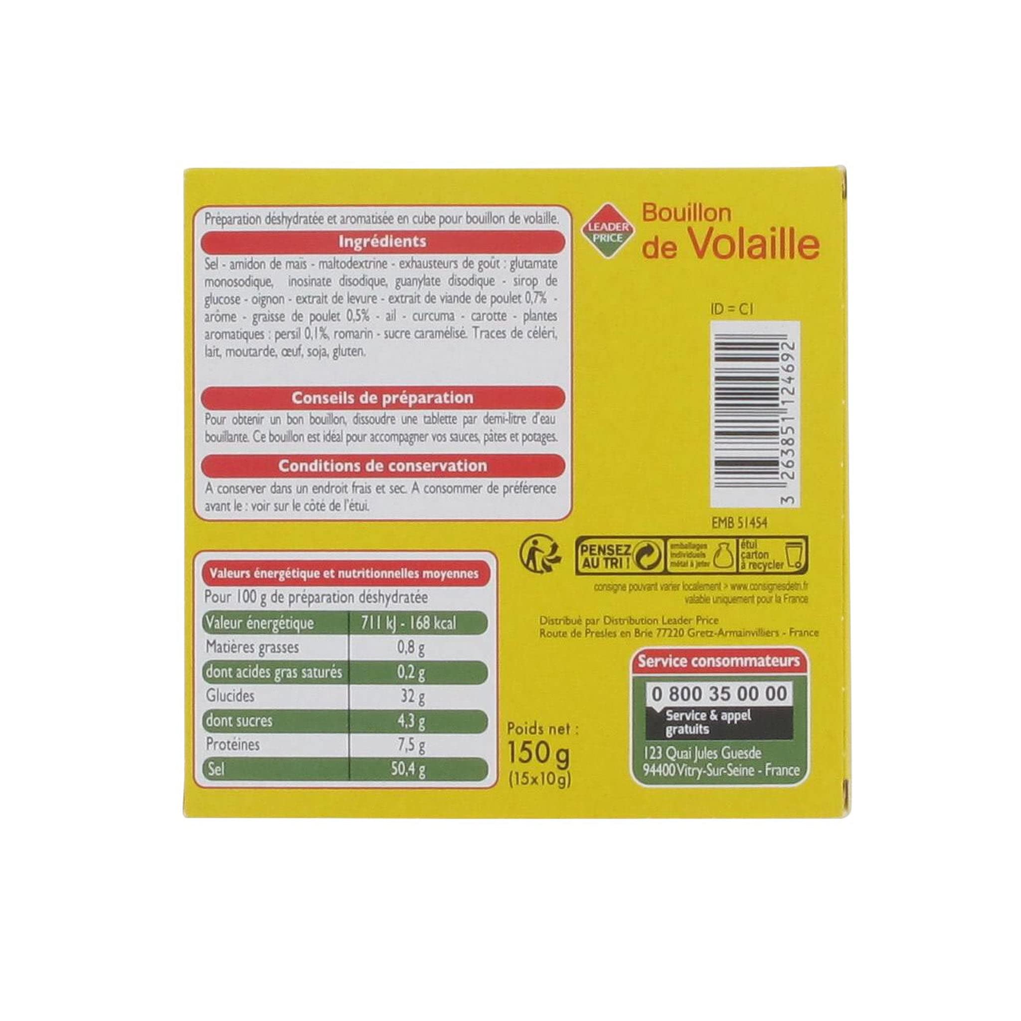 Leader Price Bouillon de Volaille 150g cubes soupe cuisine