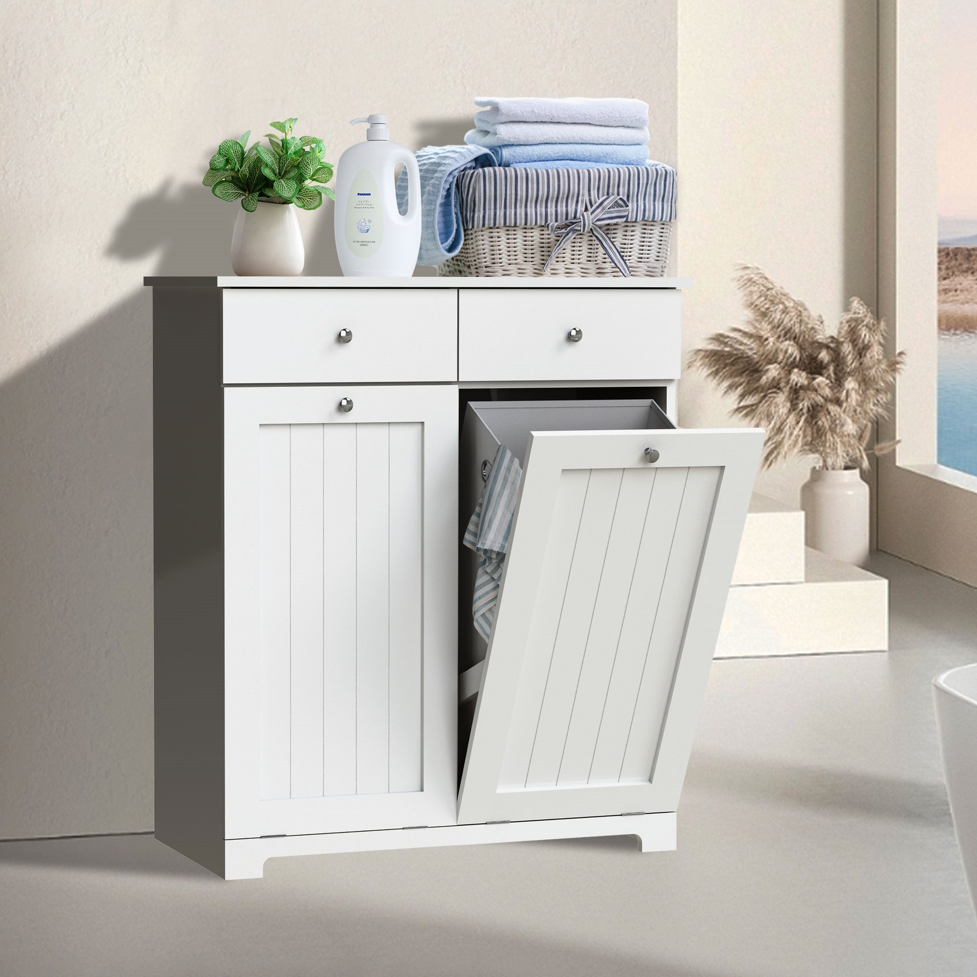 ECD Germany armoire à linge blanche 75x37x90 cm ML-Design