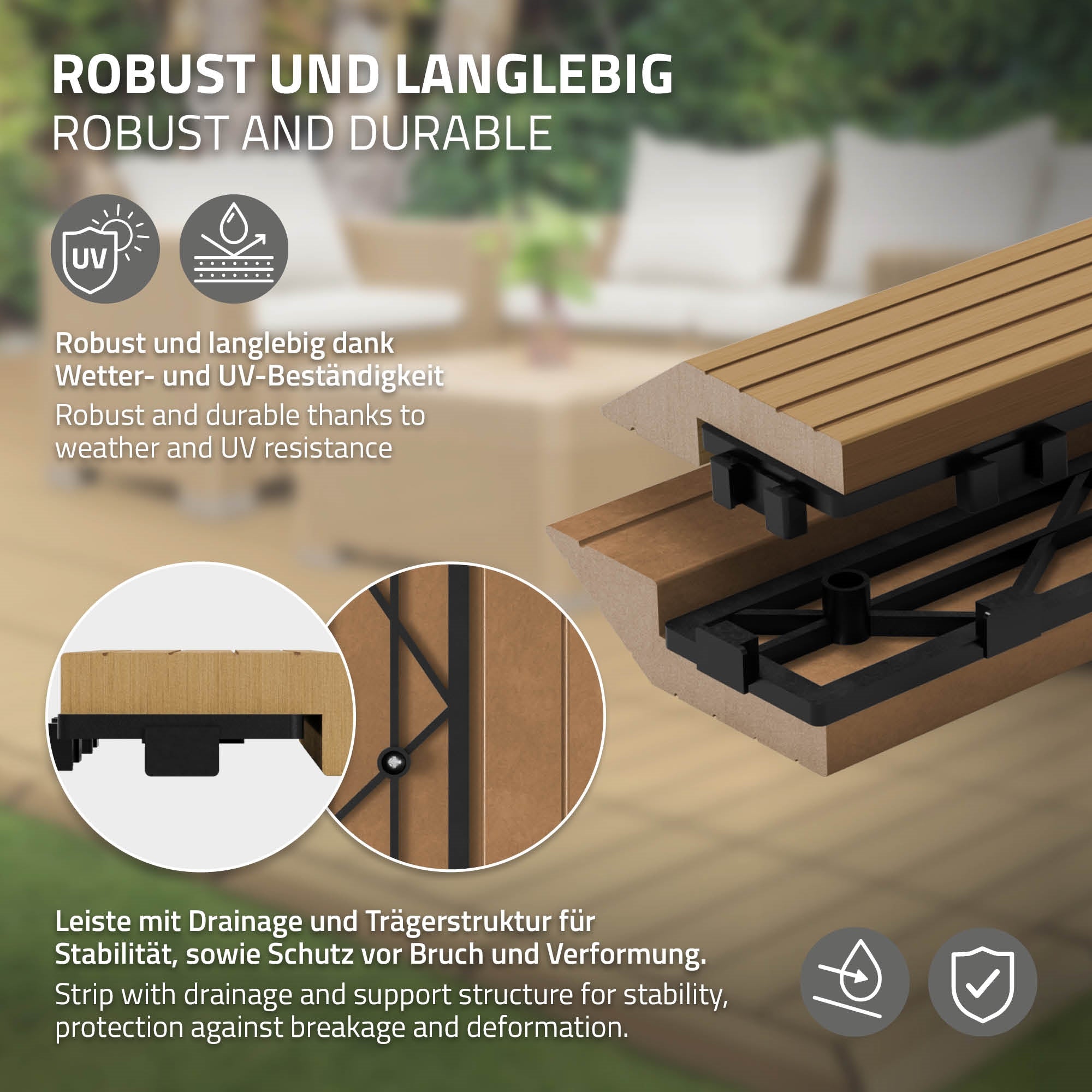 ECD Germany Garten baguette finition WPC teck droite 30 cm