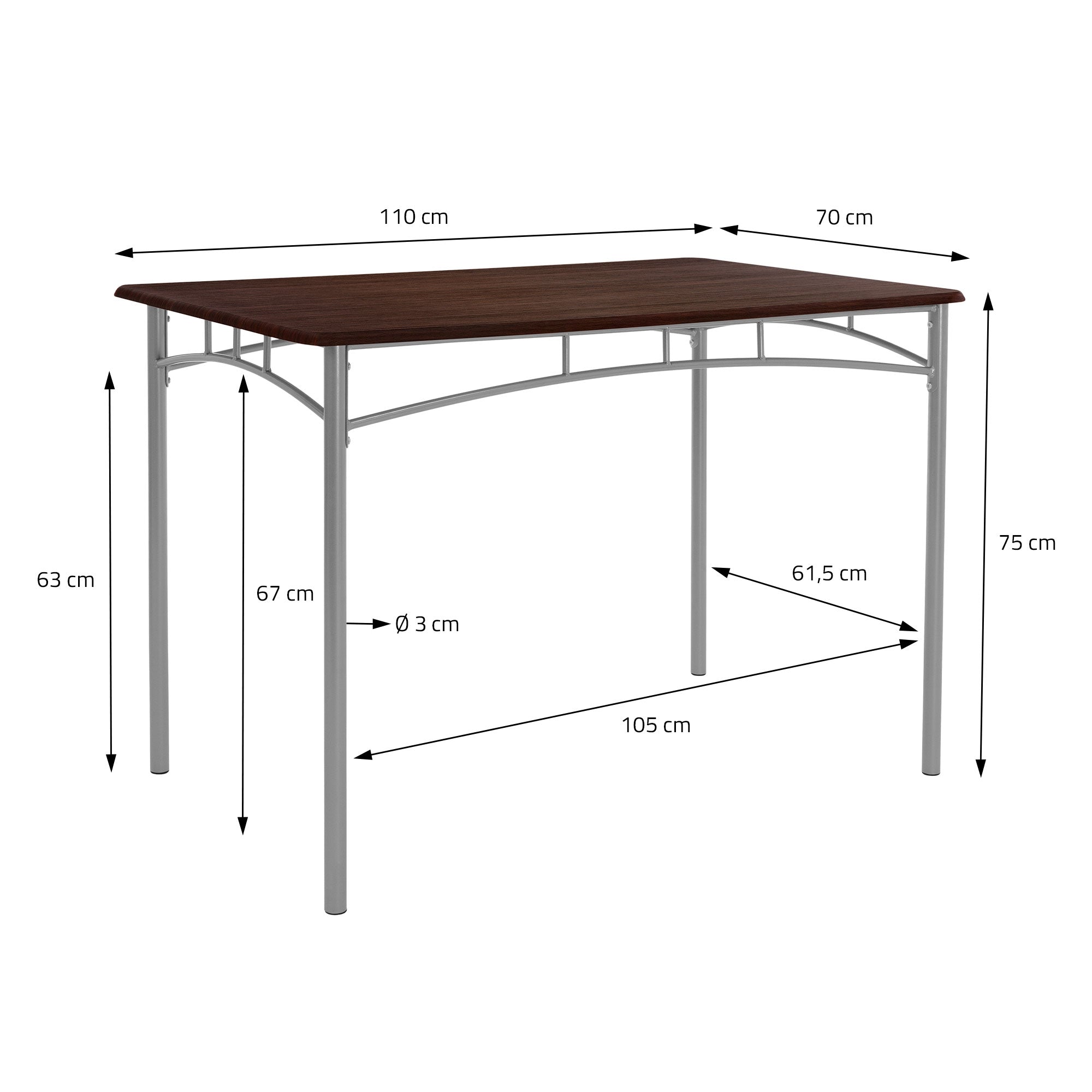 ECD Germany Möbel ensemble salle à manger 5 pièces marron foncé bois
