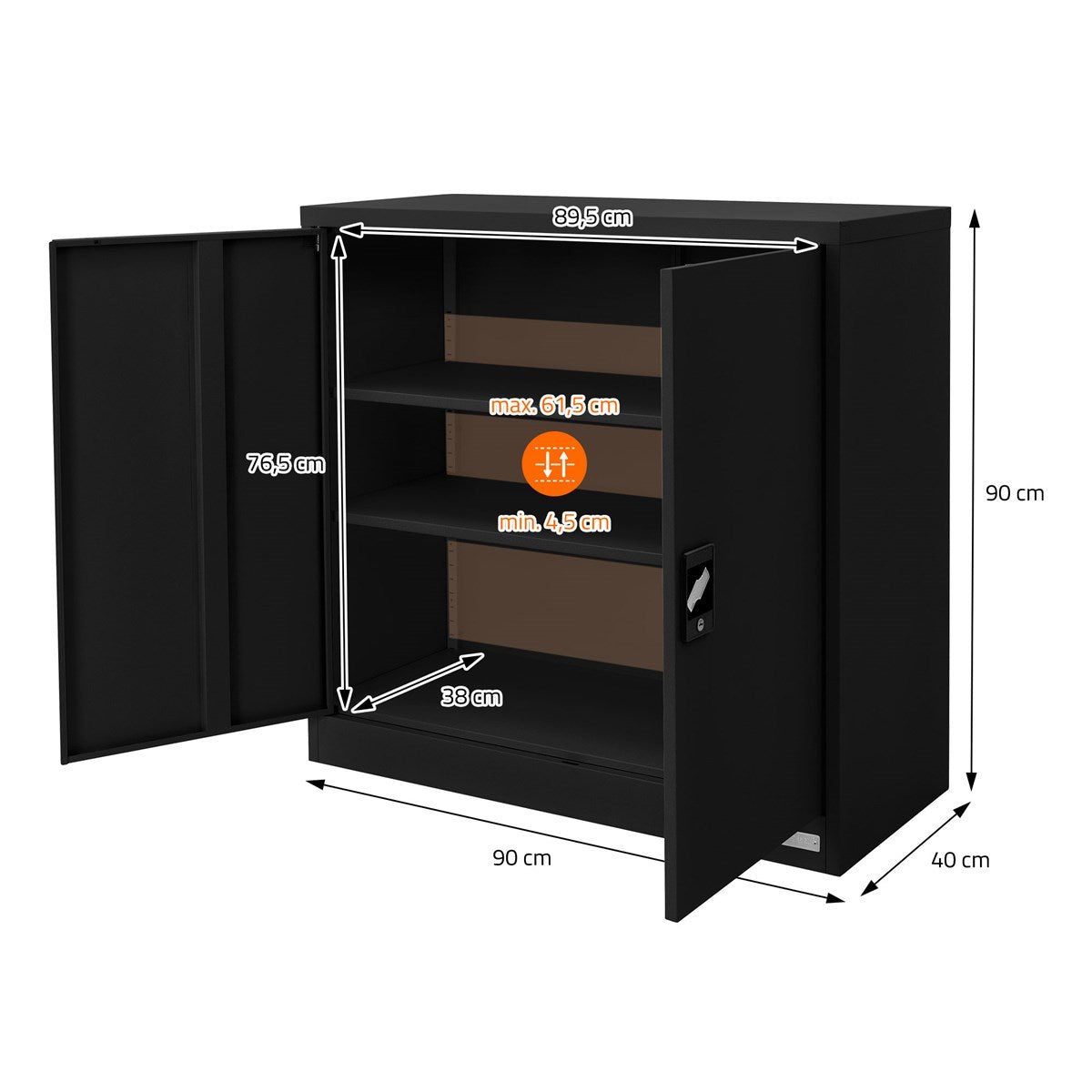 ECD Germany ML-Design armoire bureau acier noir 90x40x90 2 portes