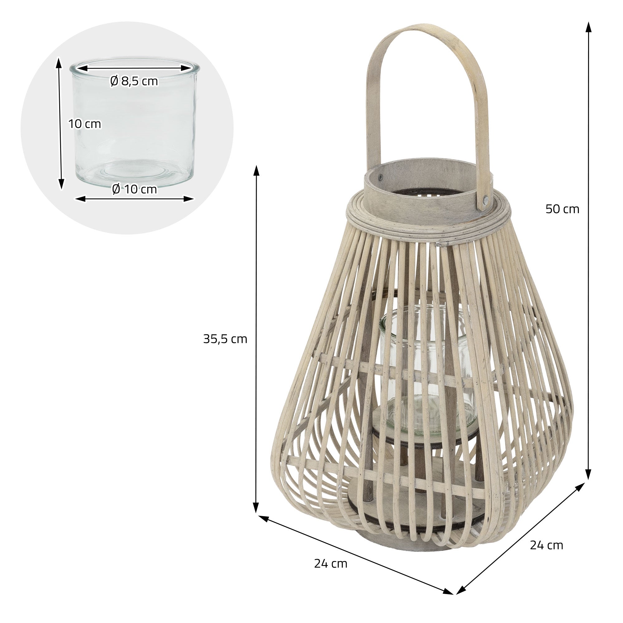 ECD Germany Garten lanterne bambou 50 cm photophore bois