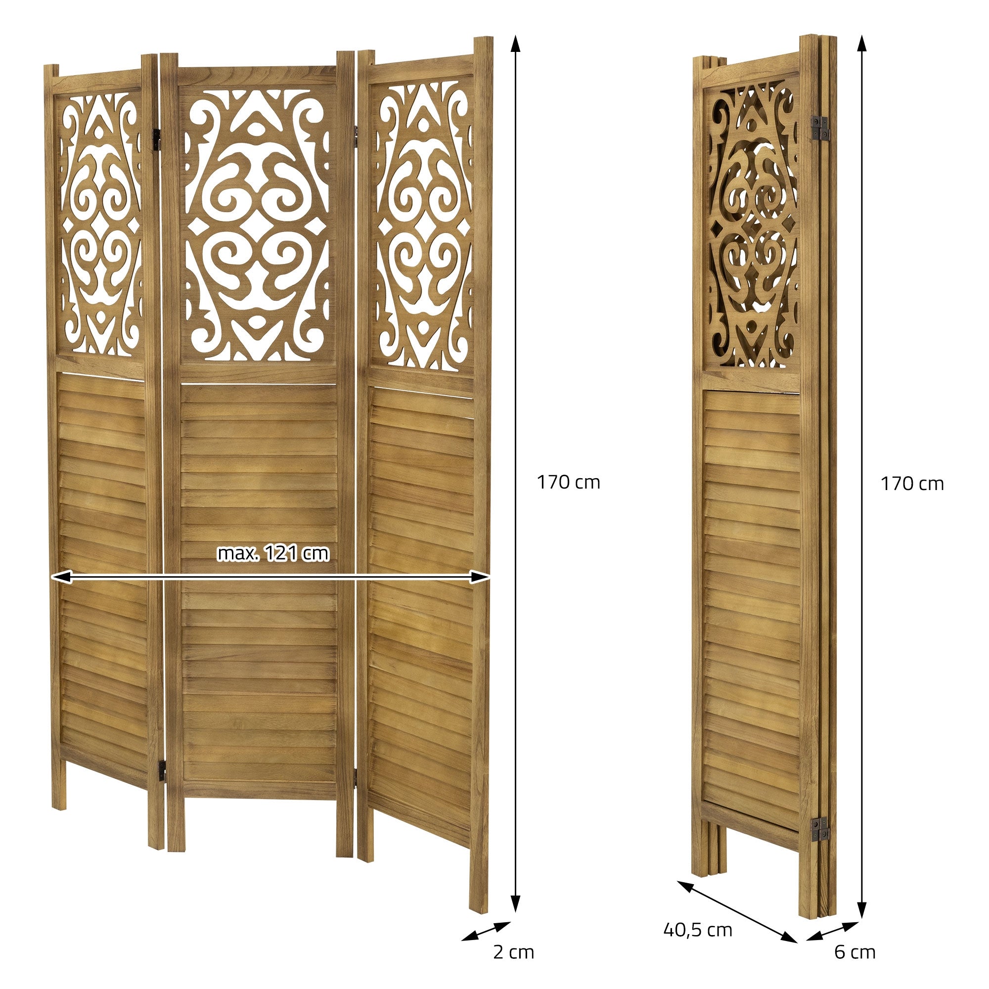 ECD Germany Möbel Tokio paravent bois brun 170x121 cm