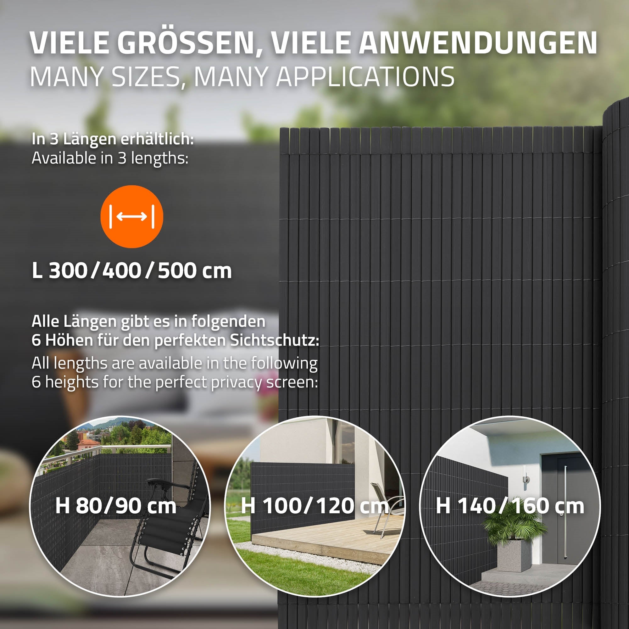ECD Garten brise-vue PVC anthracite 140x800 cm anti-UV