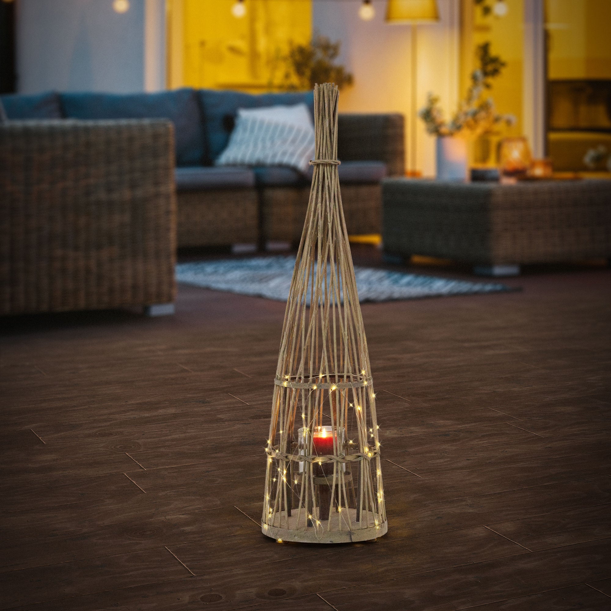 ECD Germany Garten lanterne bambou 91 cm bois avec LED