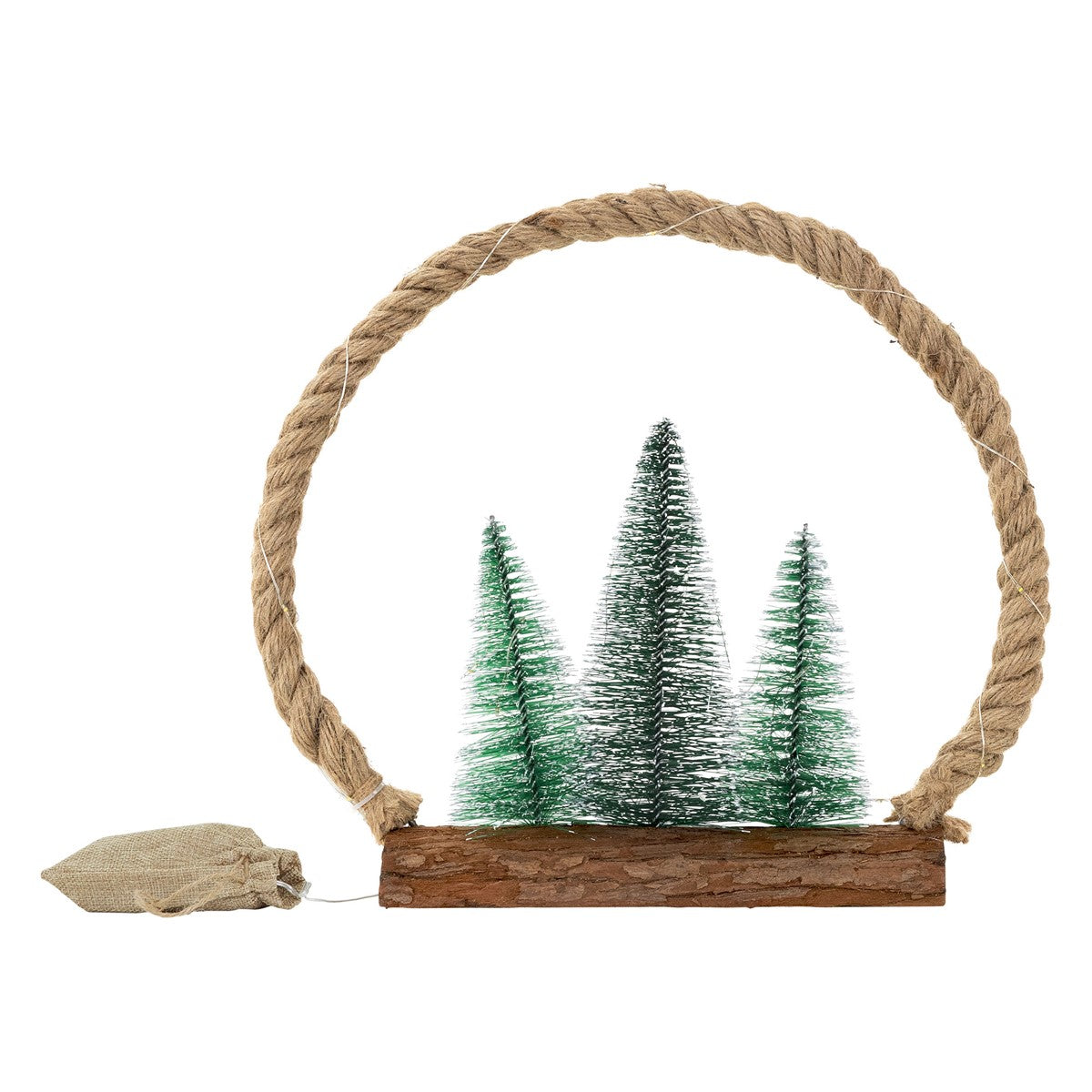 ECD Germany Haus Déco Noël Cercle Jute LED Blanc Chaud 30 cm