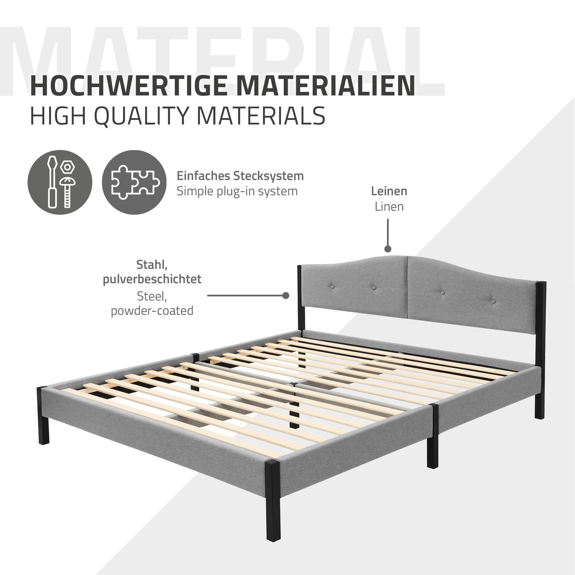 ECD Germany Möbel lit capitonné gris 160x200 avec sommier