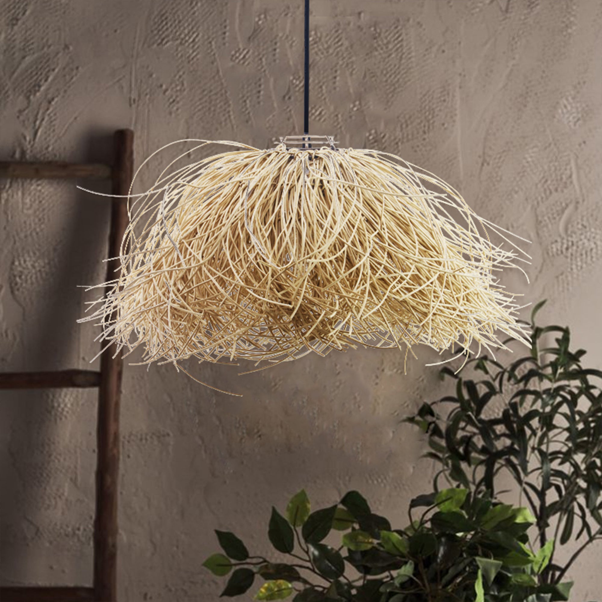 Red Deco Frou Frou H30 cm suspension solaire rotin blanc chaud