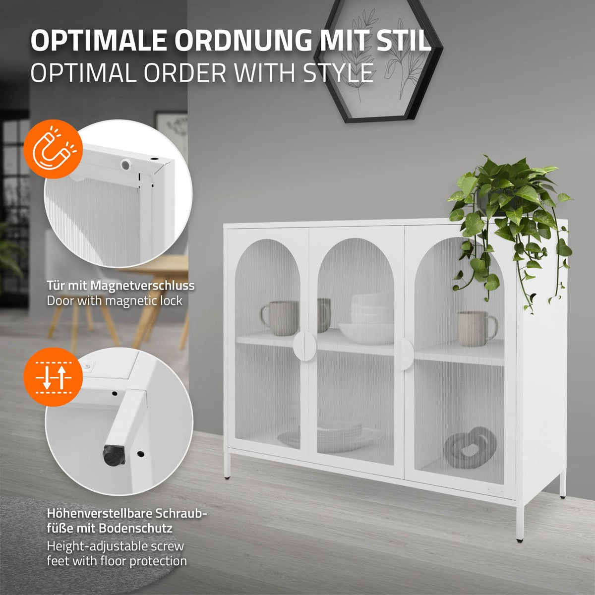 ML-Design Vitrine acier blanche 120x93x40 cm 4 casiers