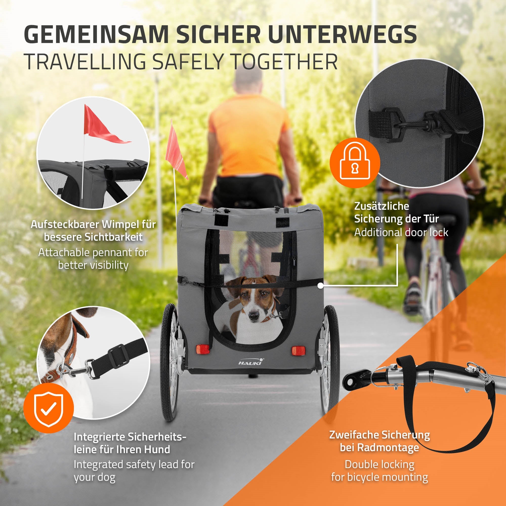 ECD Germany Hauki remorque vélo chien gris 40 kg pliable