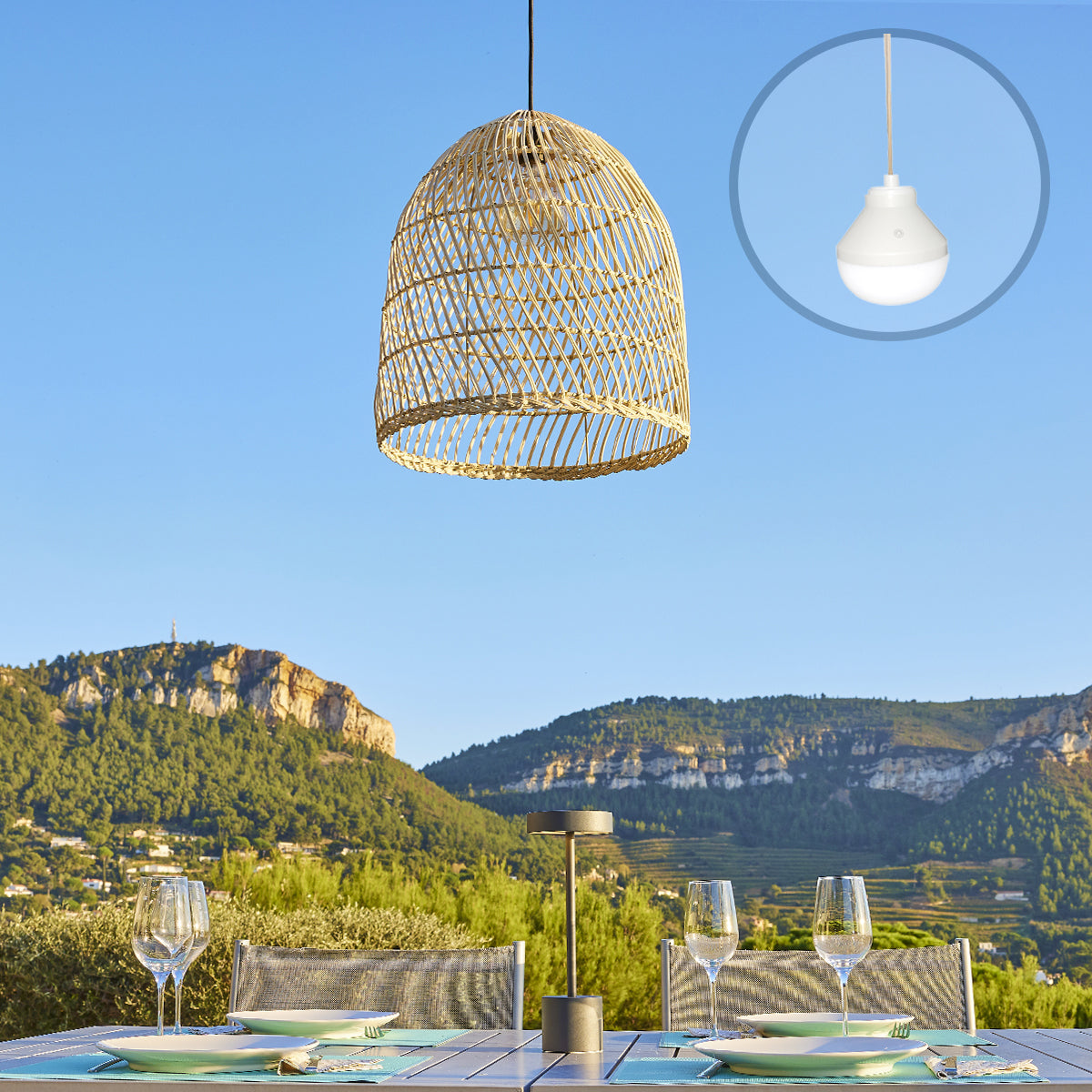 Red Deco Paulo Nomad suspension rotin 40cm LED RGB nomade
