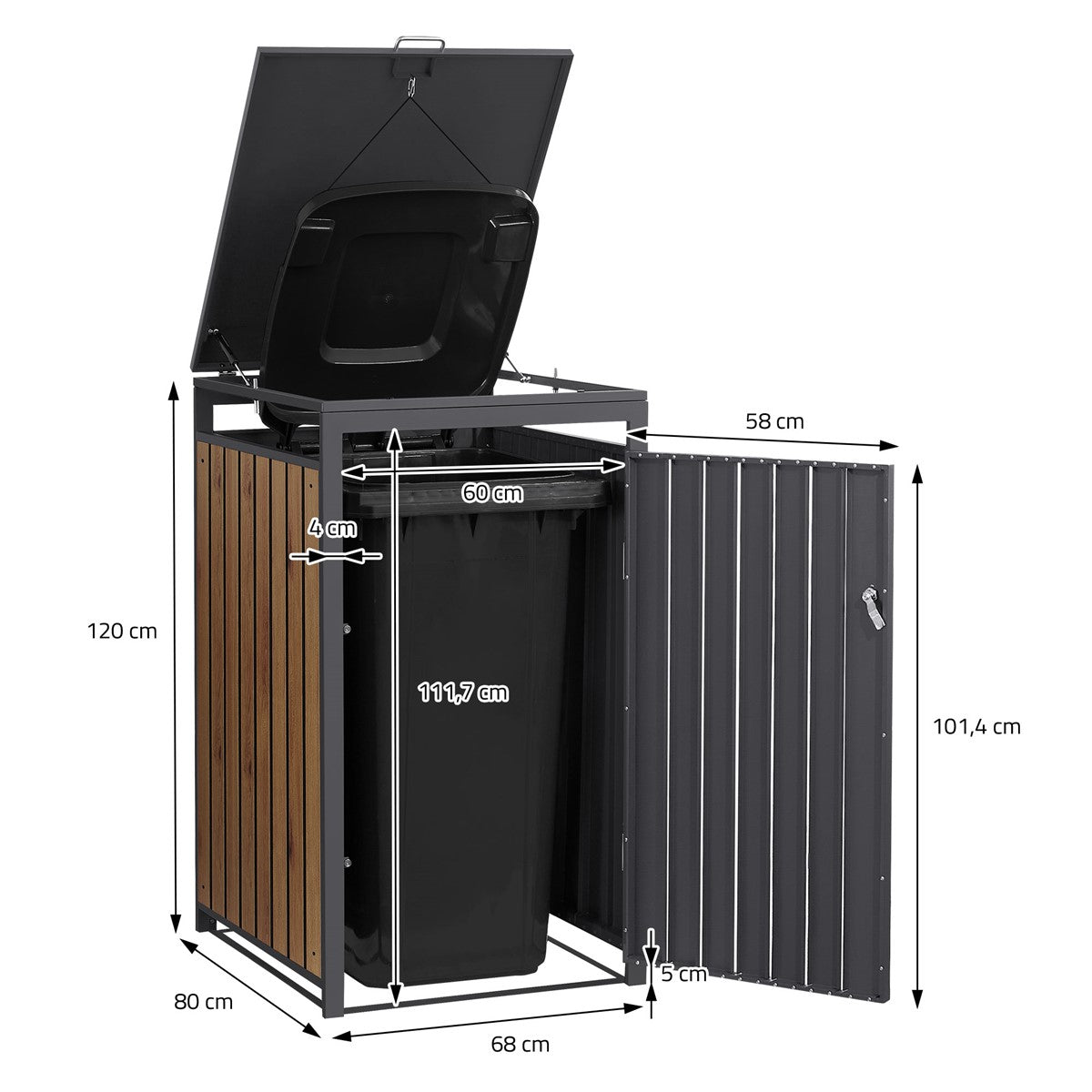 ECD Germany Garten cache poubelle 3x240L 200x80 cm acier chêne