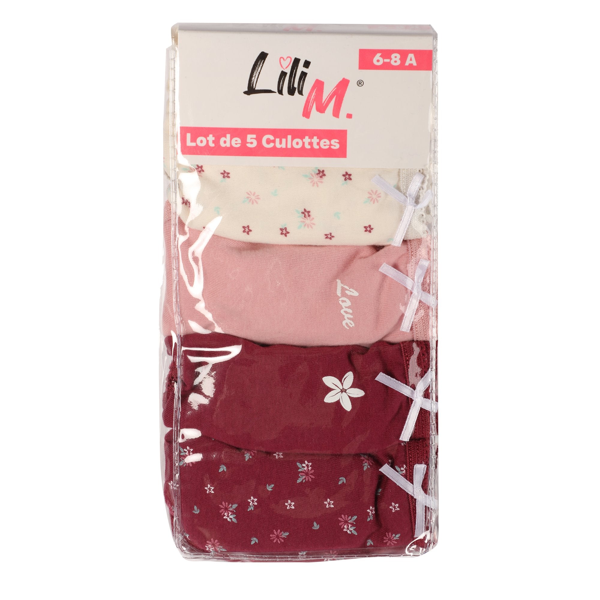 Lili Marelle lot 5 culottes coton rouge fille 10/12A
