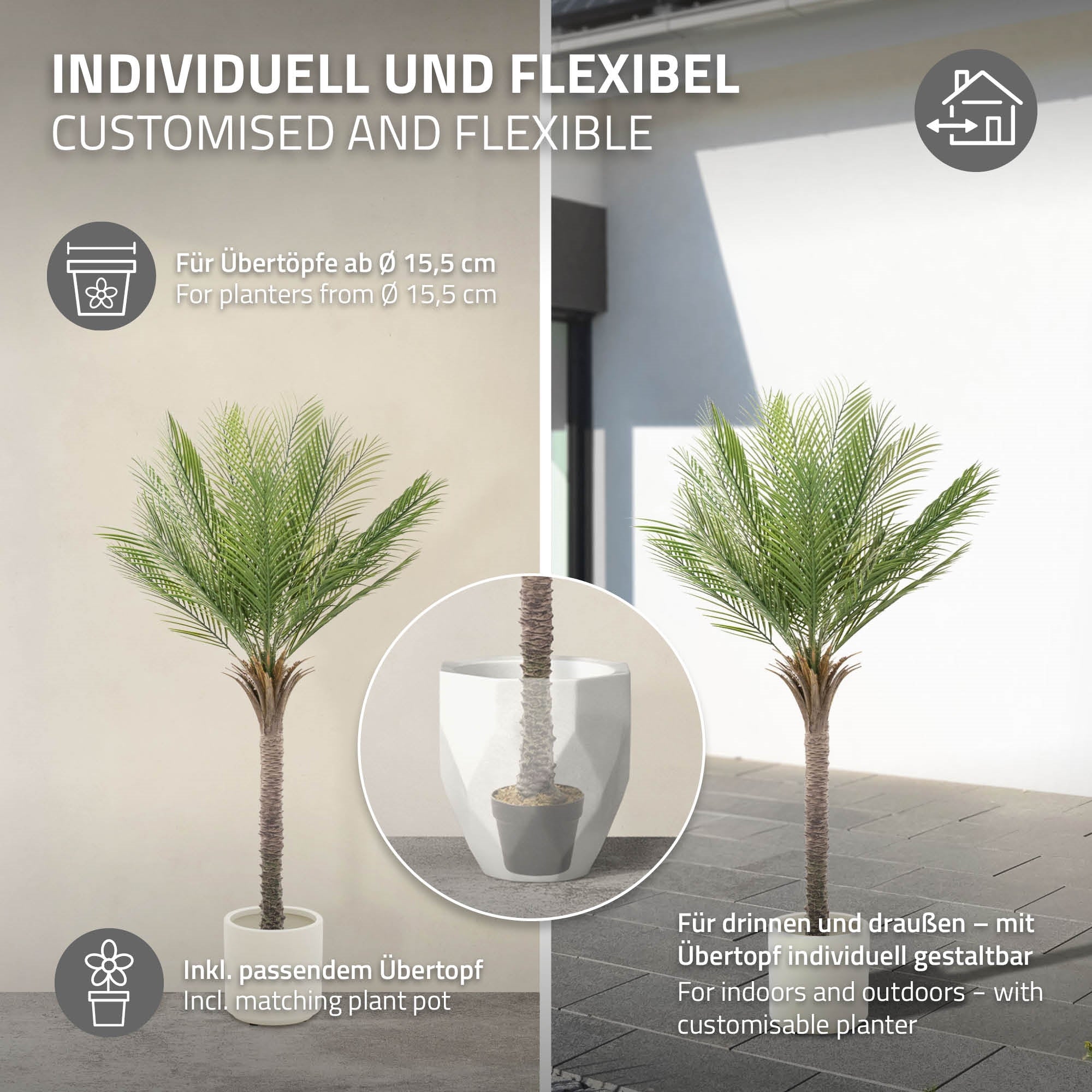 ECD Germany Haus & Wohnen palmier artificiel 150 cm en pot tropical