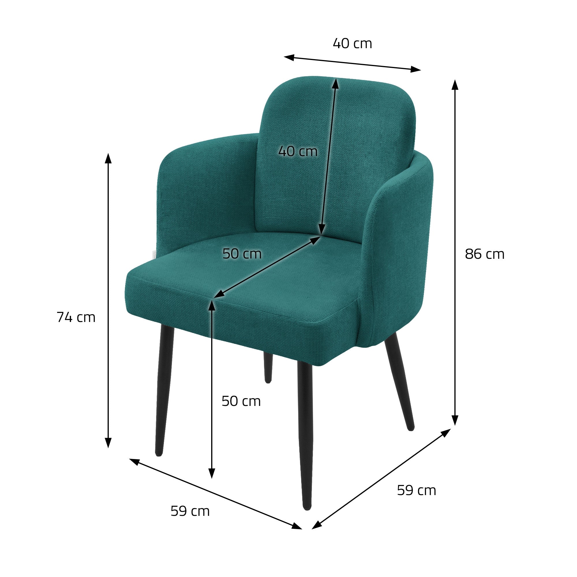 ECD Germany ML-Design Chaise rembourrée pétrole métal lot de 2
