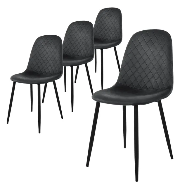 ECD Germany Möbel ML-Design chaise velours anthracite lot de 4 matelassée