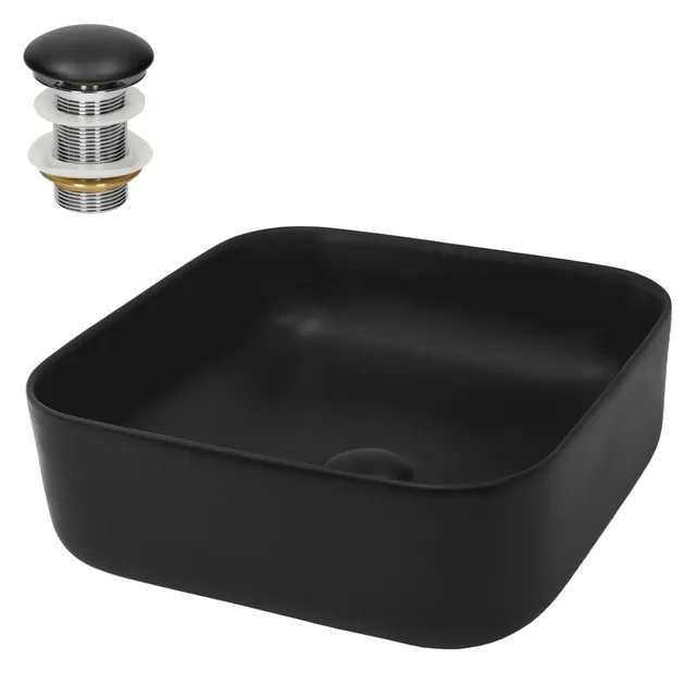 ECD Germany Sanitär vasque à poser noire 39,5cm céramique+bonde