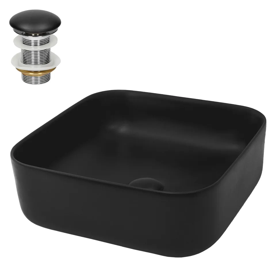 ECD Germany Sanitär vasque à poser noire 39,5cm céramique+bonde