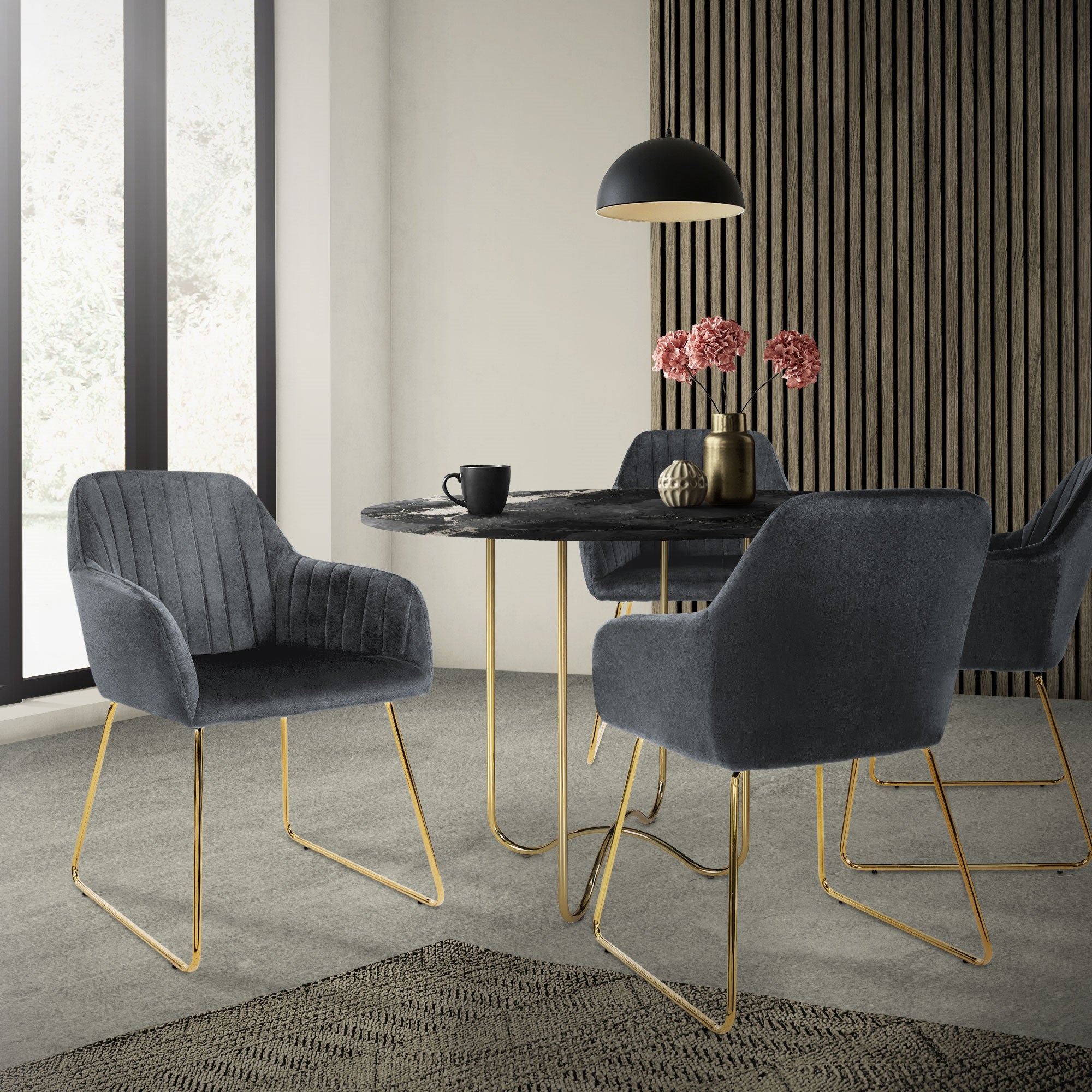 ECD Germany Möbel chaise salle à manger gris velours lot 6 avec accoudoirds