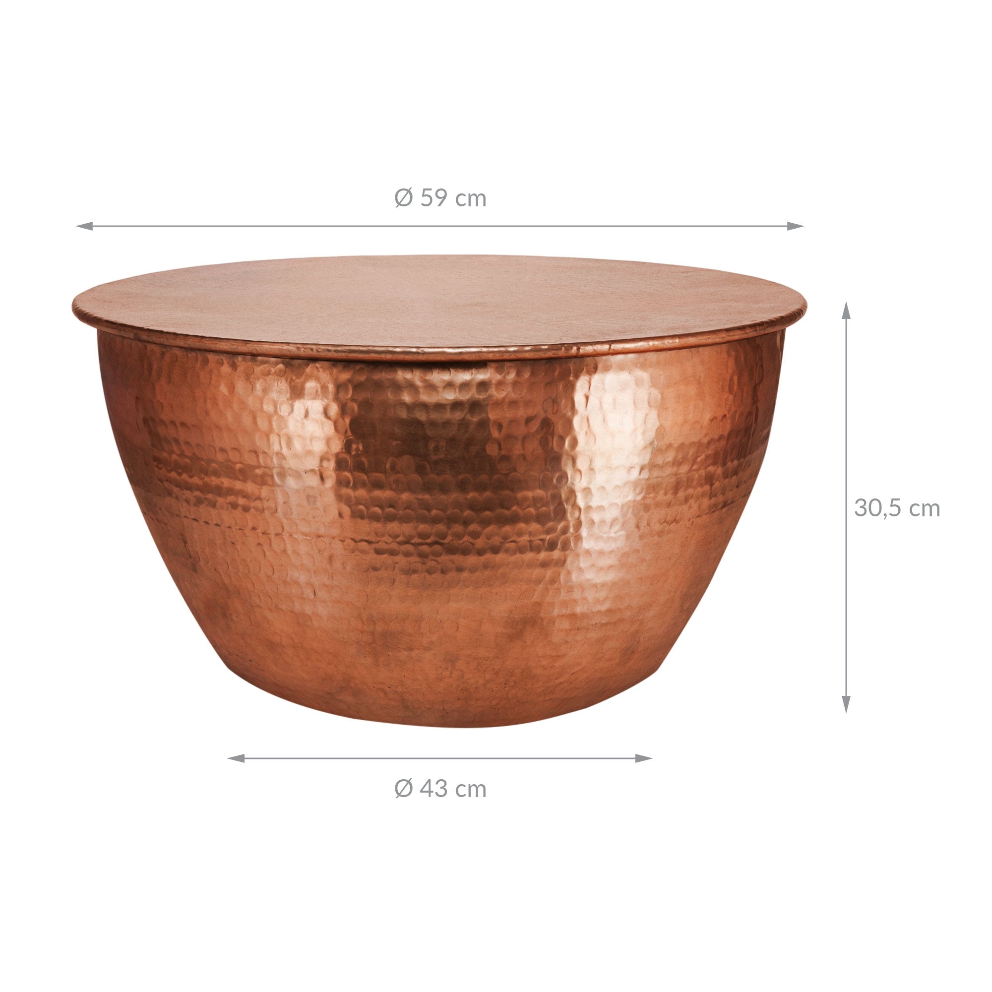 ECD Germany Möbel table basse ronde cuivre 59 cm martelée