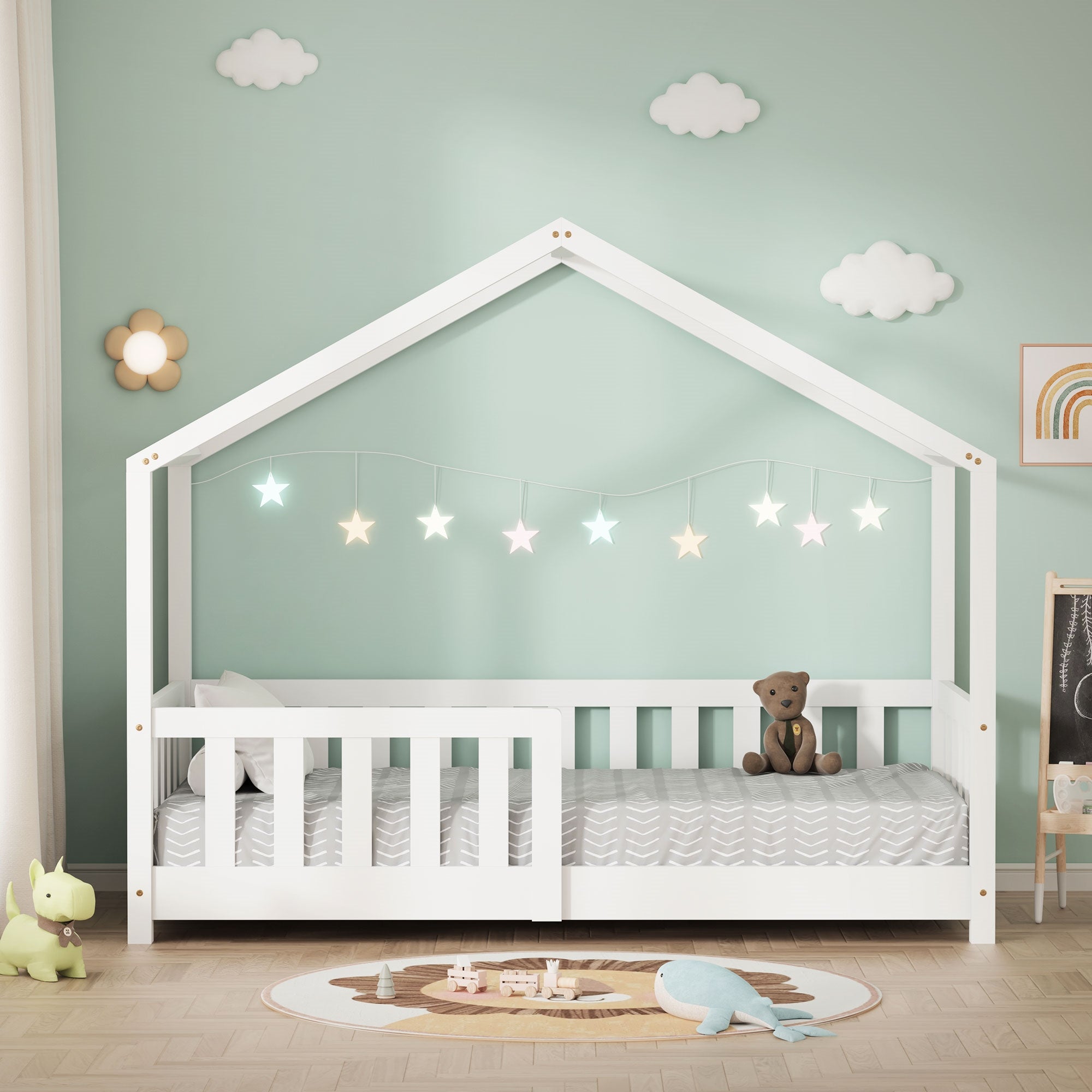 ECD Germany Kinder Lit Cabane 70x140 cm Blanc Pin
