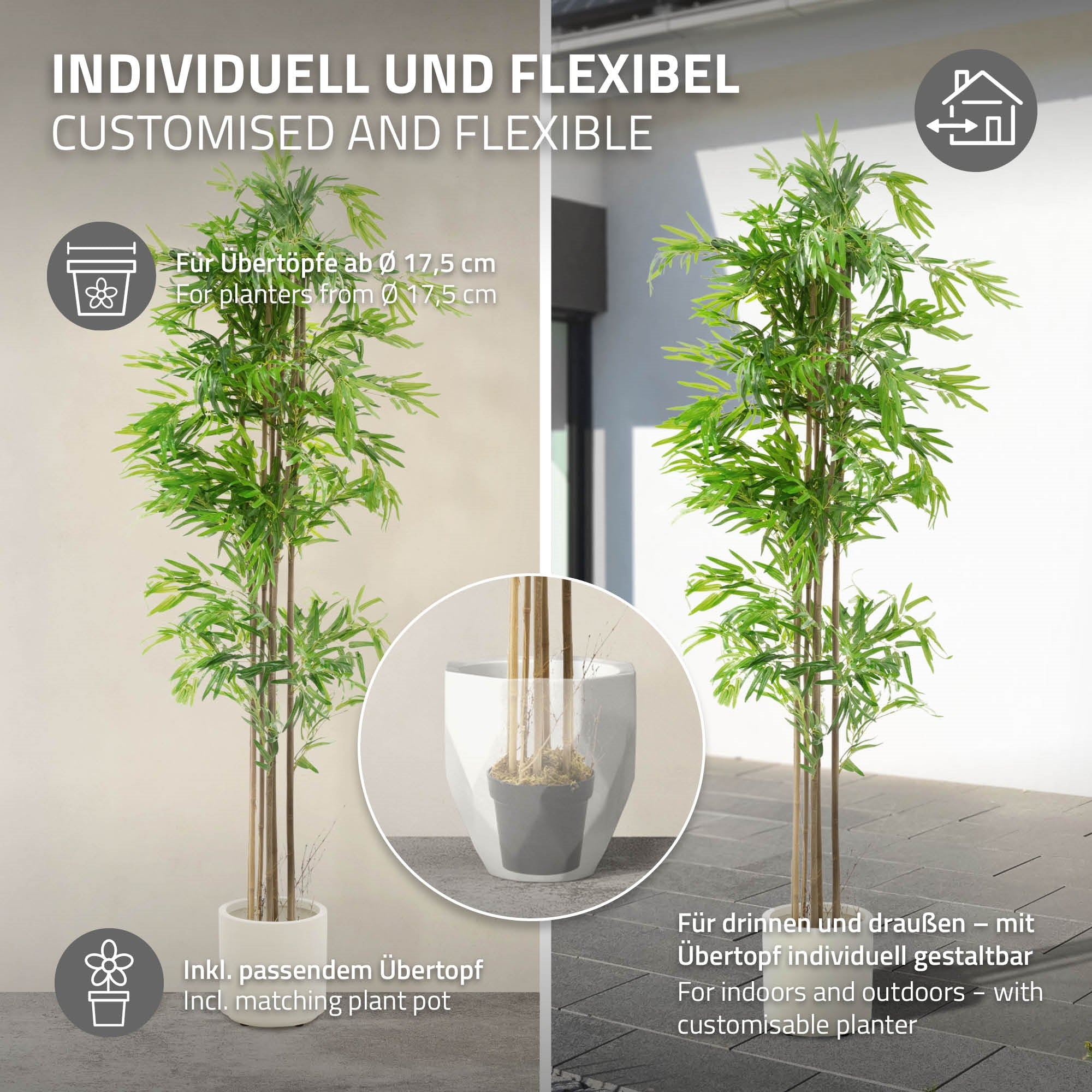 ECD Haus & Wohnen Faux Bambou 210 cm Plante Artificielle Tige Bois