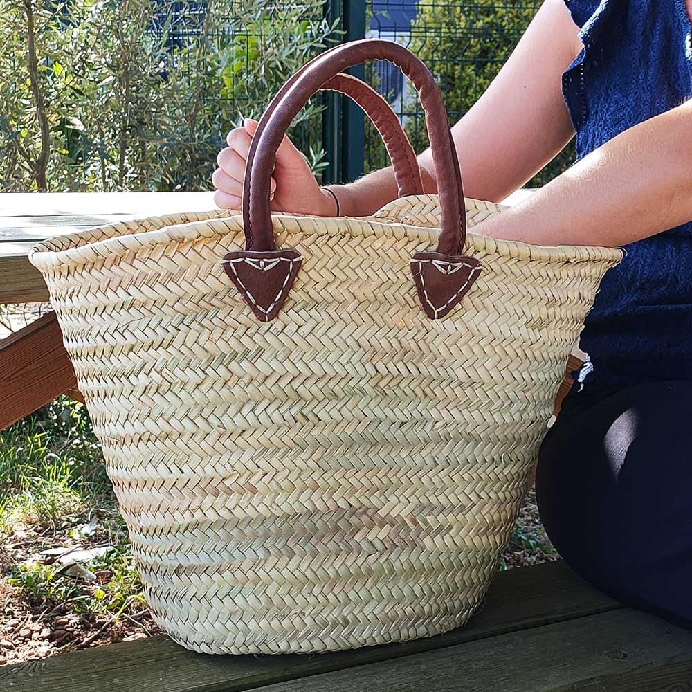 Shop-Story Lifestyle Panier Plage Palmier Cabas Paille Cuir Beige 53cm