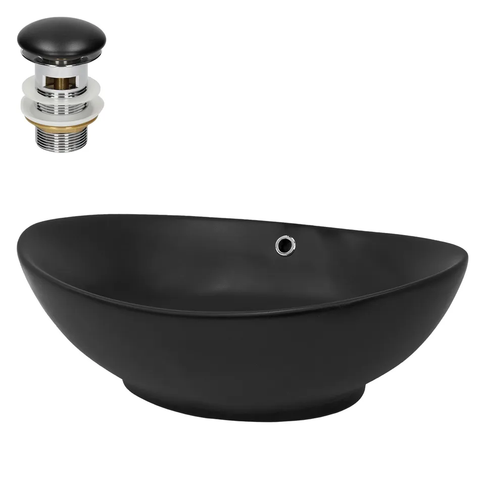 LuxeBath Vasque à poser céramique noire 59 cm avec bonde